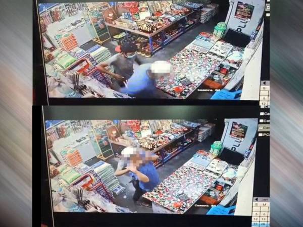 Rakaman video yang tular menunjukkan suspek menyerang pemilik premis.