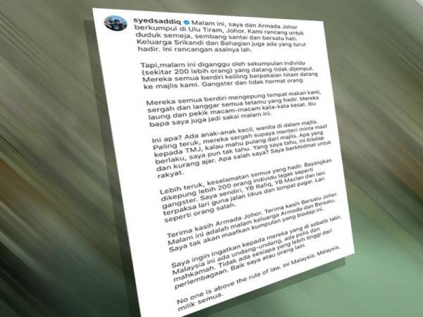 Kenyataan Syed Saddiq dalam Instagramnya.