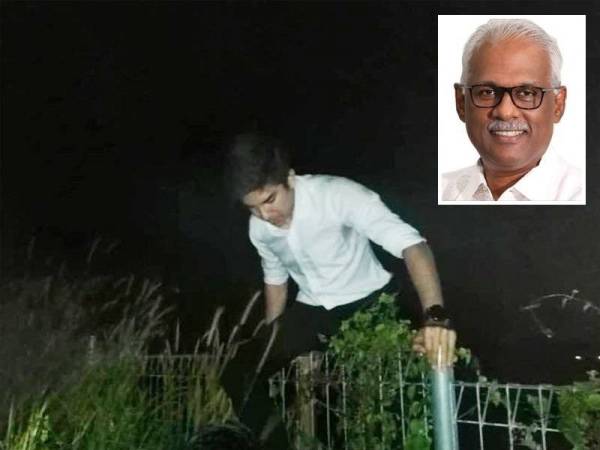 Syed Saddiq dan beberapa pemimpin lain terpaksa memanjat pagar untuk melarikan diri daripada kumpulan yang didakwa menyerang ketika pertemuan di sebuah resort di Ulu Tiram, malam tadi. (Gambar kecil: Charles Santiago)