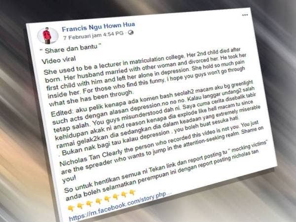 Hown Hua tampil berkongsi kisah di sebalik wanita mengamuk itu melalui laman Facebooknya.