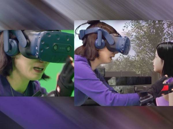 Tangkapan layar video yang memaparkan Nayaeon sebak selepas dipertemukan bersama arwah anaknya melalui dunia maya dengan menggunakan teknologi VR