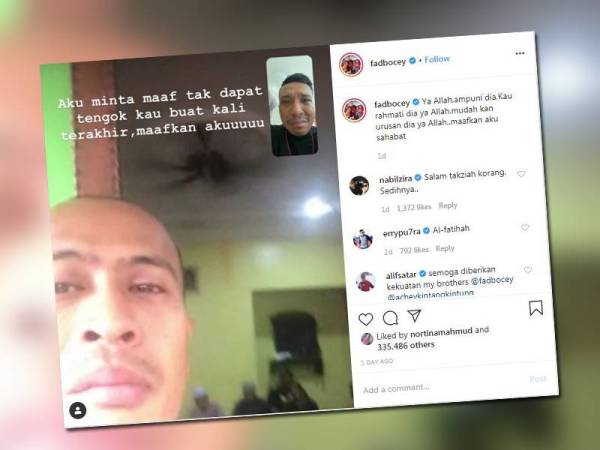 Muat naik status Fad di Instagramnya semalam.