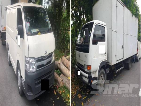 Van jenis Toyota Hiace dan lori Nissan UD milik sindiket turut dirampas.