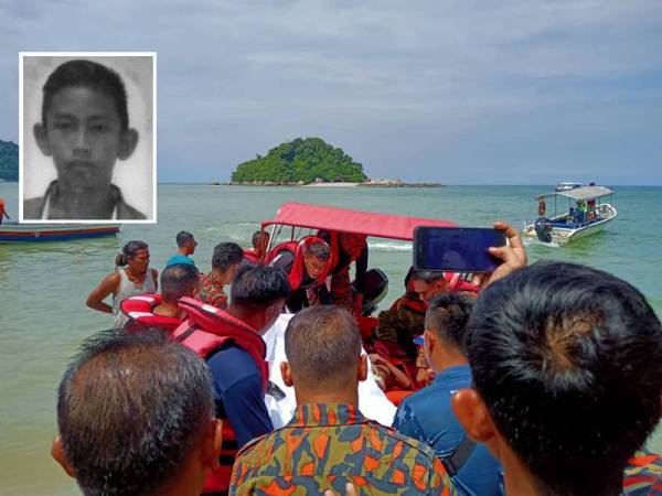 Mayat mangsa ditemui kira-kira 100 meter dari lokasi dilaporkan hilang di Pantai Teluk Nipah semalam. (Gambar kecil:Muhammad Nazrul Helmi Nazri)