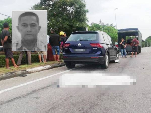 Pesara polis maut dirempuh kereta ketika membuat pusingan U di persimpangan lampu isyarat Taman Mutiara petang semalam. Gambar kecil: Jahi