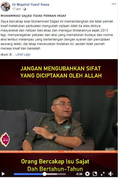 Perkongsian Mujahid di Facebook kini meraih 5,000 tontonan dan 236 tanda suka.