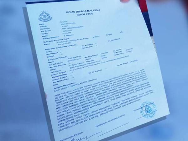 Salinan laporan polis yang dibuat Amanah Kawasan Pulai.