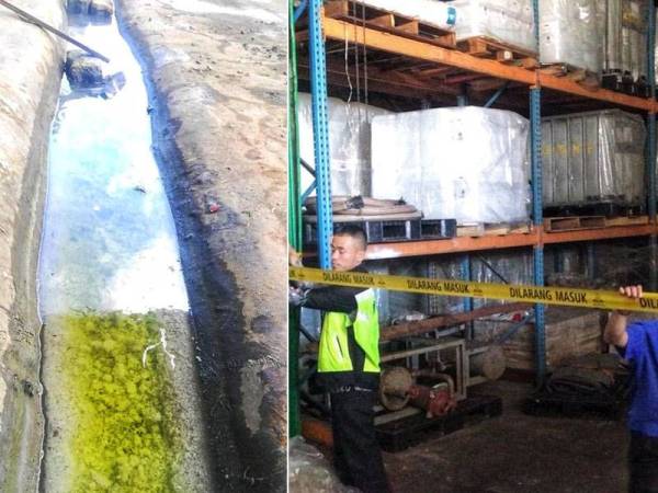 Sisa kimia yang dilepaskan terus ke parit awam.