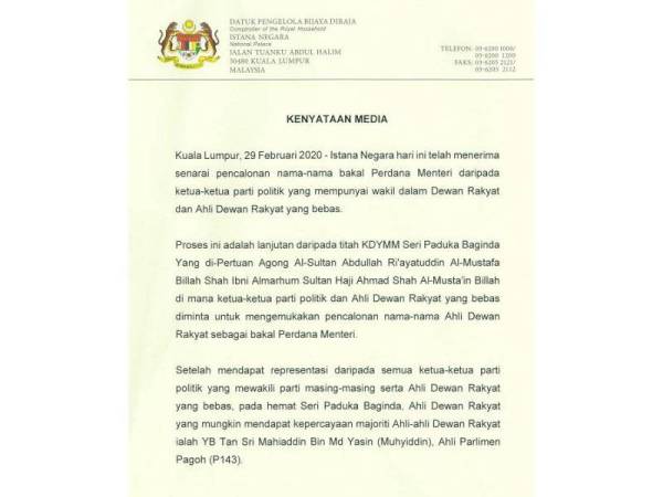 Kenyataan Istana Negara