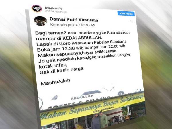 Instagram Damai Putri Kharisma memuat naik kedai Abdullah hingga tular di laman sosial.