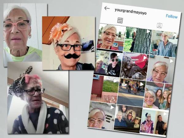Paparan skrin Instagram menggunakan nama yourgrandmayoyo turut memuatkan video TikTok Linda Roper.