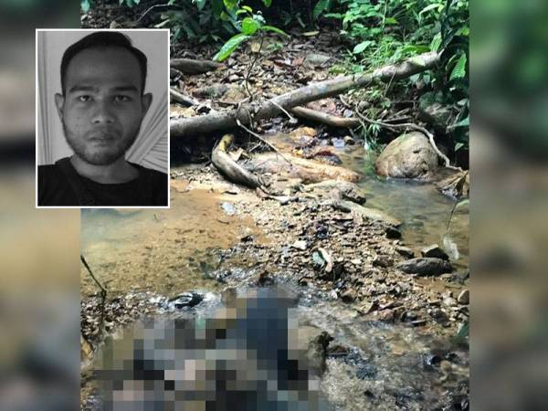 Usaha mencari dan menyelamat berakhir selepas mangsa ditemukan sudah meninggal dunia berhampiran anak sungai di sini petang tadi. Gambar kecil: Mohd Hazrin