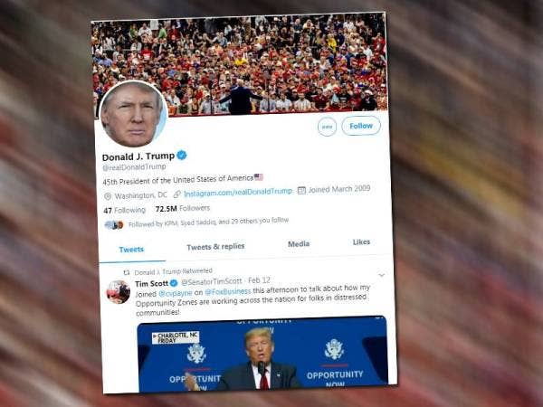 Trump kini mempunyai 73 juta pengikut di Twitter.