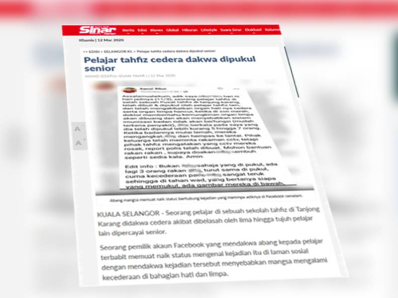Keratan portal Sinar Harian.
