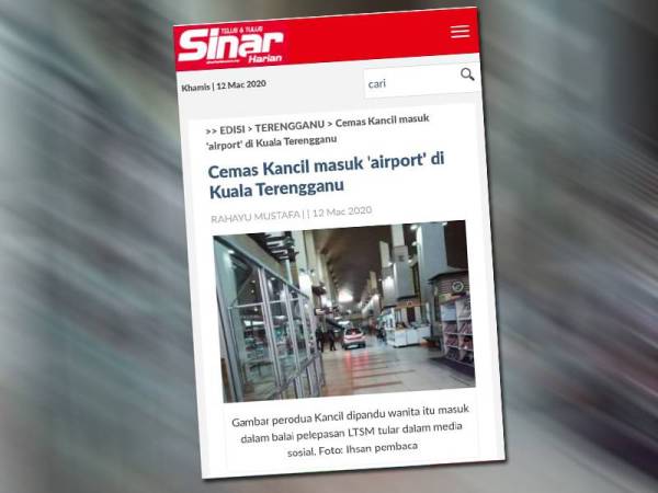 Laporan yang disiarkan Sinar Harian tentang kejadian itu.