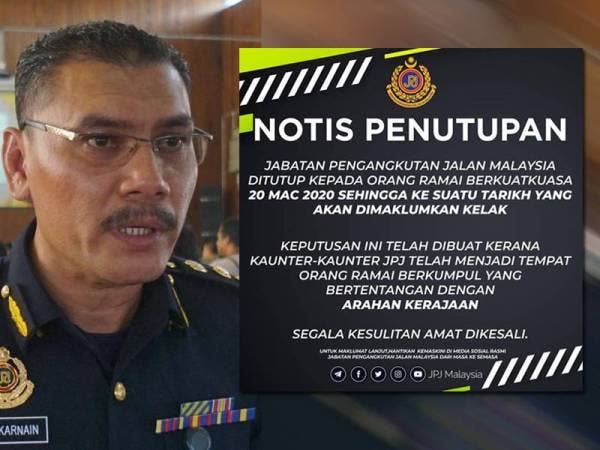 Zulkarnain Gambar kanan: Notis penutupan JPJ yang tular di laman sosial sejak semalam. 