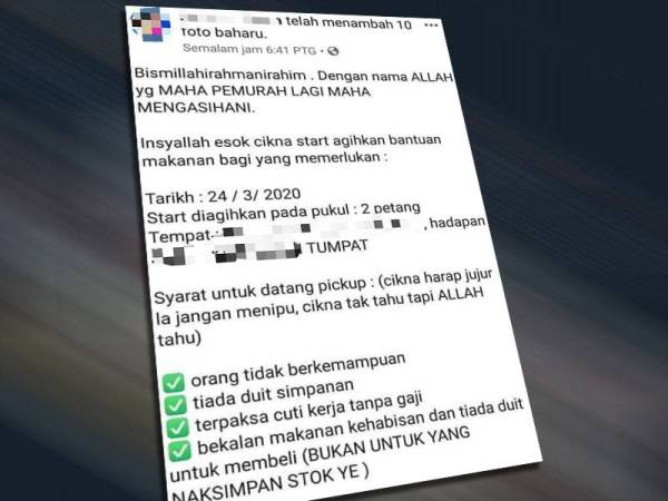 Iklan tular di laman sosial Facebook dan aplikasi WhatApps menyebabkan masyarakat Tumpat bersesak di sebuah lokasi di Bandar Baharu Tumpat untuk mendapatkan bekalan makanan percuma yang diagihkan.