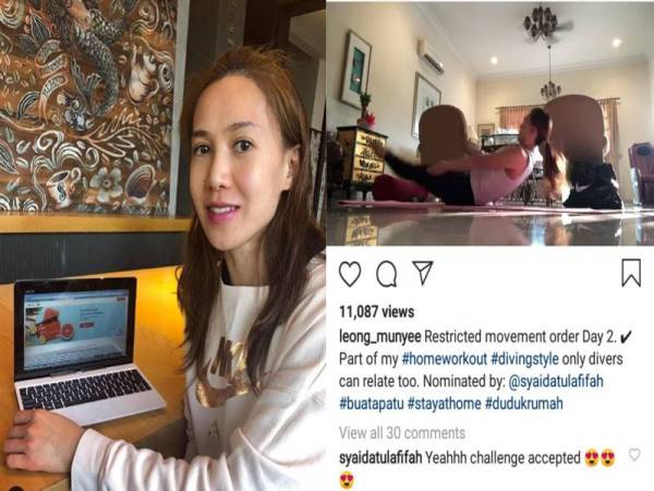 Mun Yee tetap melakukan latihan kecergasan di rumah ketika Perintah Kawalan Pergerakan dikenakan sejak 18 Mac lalu. - Foto Instagram Leong Mun Yee