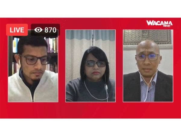 Dari kiri; Azlan Nabees, Sara dan Mohd Afzanizam pada Wacana Sinar Harian Siri 161 dengan tajuk Siapa Muhyiddin Dalam Krisis Covid-19? yang disiarkan secara langsung di Facebook Sinar Harian malam tadi.
