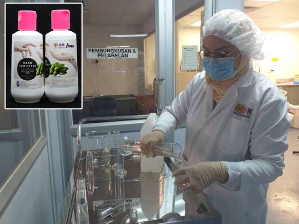 Cecair pembasmi kuman yang dicipta sekumpulan pensyarah USM dengan menggunakan limau purut.