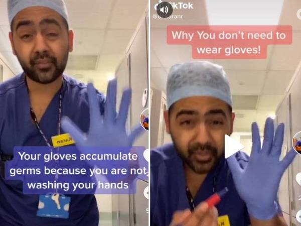 Dr Karan Rangarajan memberi kesedaran kepada orang ramai berhubung keperluan sarung tangan.