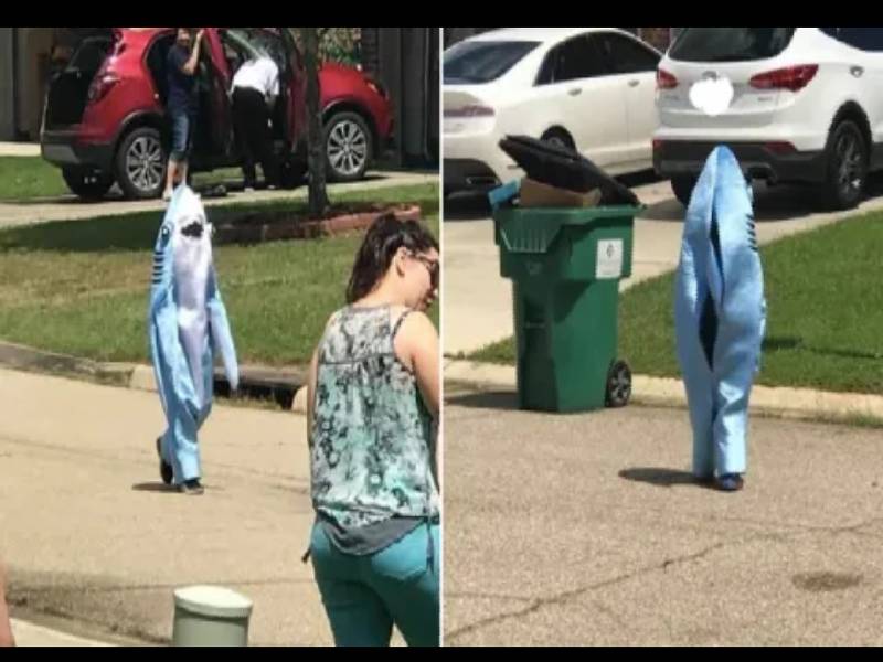Jalen Feimster memakai kostum 'baby shark' untuk curi-curi keluar dari rumahnya. - Foto Metro.uk.com