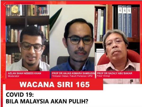 Dari kiri, Azlan Shah, Dr Anjas Asmara dan Dr Sazaly pada program Wacana Sinar Harian Siri 165 bertajuk Covid-19: Bila Malaysia Akan Pulih? yang disiarkan secara langsung di Facebook Sinar Harian semalam.