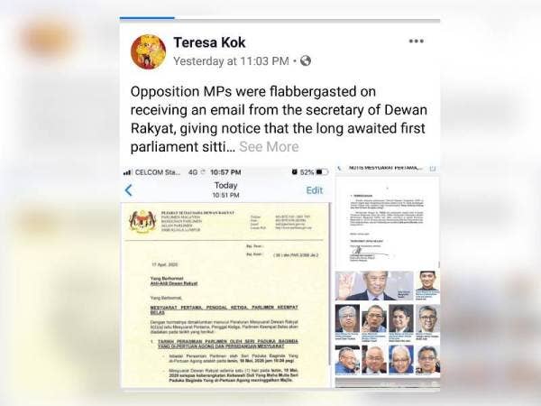 Tangkap layar surat yang diterima Kok yang dikongsikan di Facebooknya malam tadi.