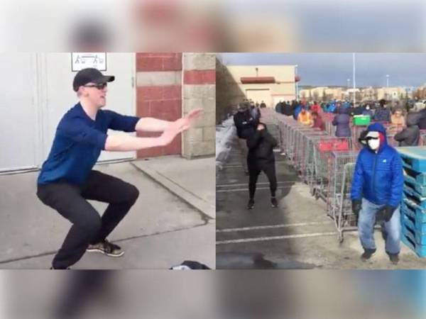 Dr David Keegan melakukan senaman di luar pasar raya. - Foto: Twitter Dr David Keegan