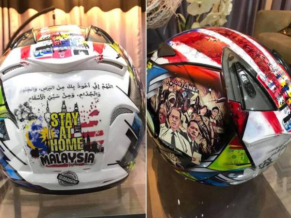 Lakaran pada helmet yang menarik perhatian ramai.