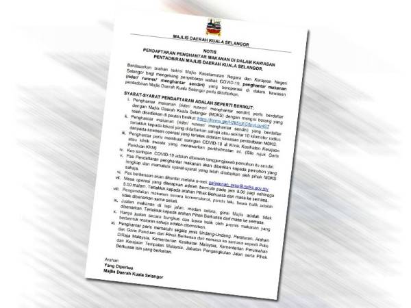 Kenyataan MDKS berhubung notis pendaftaran penghantar makanan di kawasan pentadbiran MDKS.