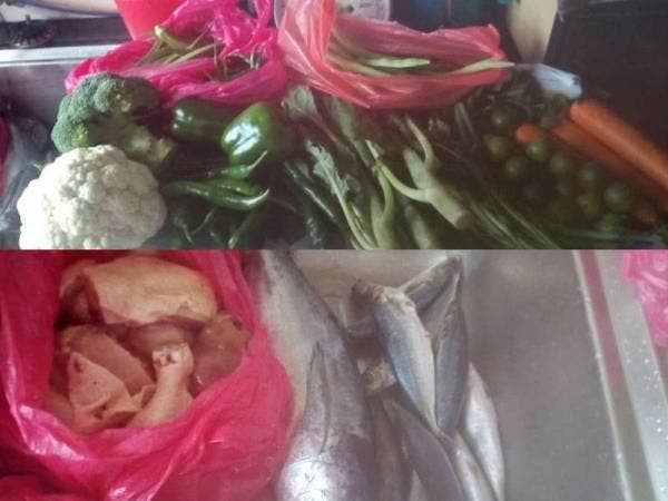 Ayam, ikan dan sayur yang dibeli dengan harga RM98