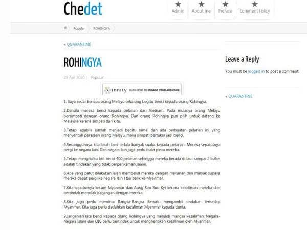 Tangkap layar catata terbaharu Dr Mahathir di blog rasminya, Chedet.cc hari ini.