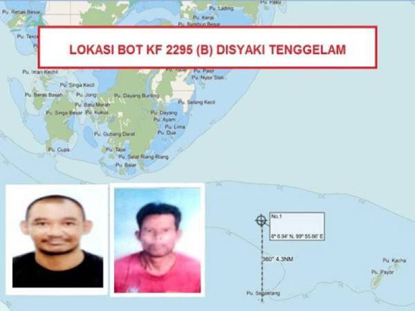 Lokasi bot yang dinaiki yang Zainol (kiri) dan Mohd Isa disyaki karam.