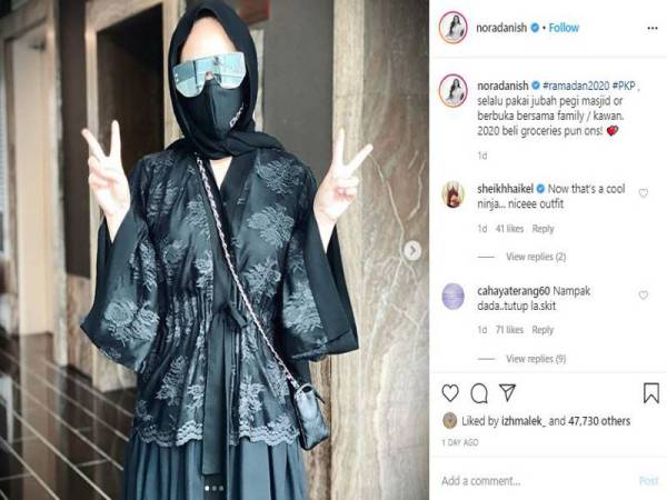 Jubah yang dipakai Nora Danish menerusi Instagramnya 