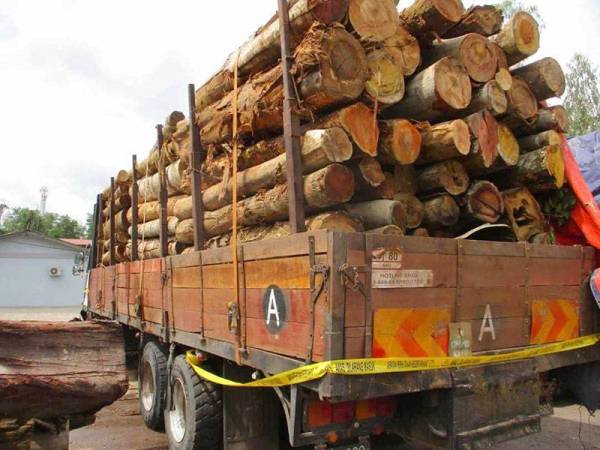 Lori yang disita pihak PHD Rompin selepas berjaya menahan dua lelaki sewaktu membuat intipan di Kompleks Komuniti Ladang Risda Keratong, kelmarin. - Foto ihsan PHD Rompin