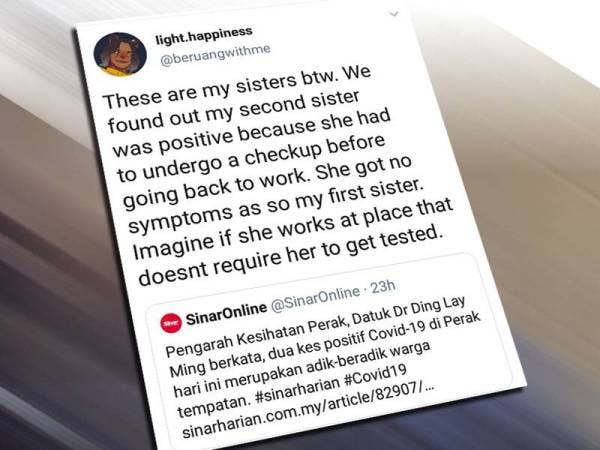 Ciapan @beruangwithme mencetuskan pelbagai reaksi mengenai dua individu positif Covid-19 yang dikesan di Perak semalam.