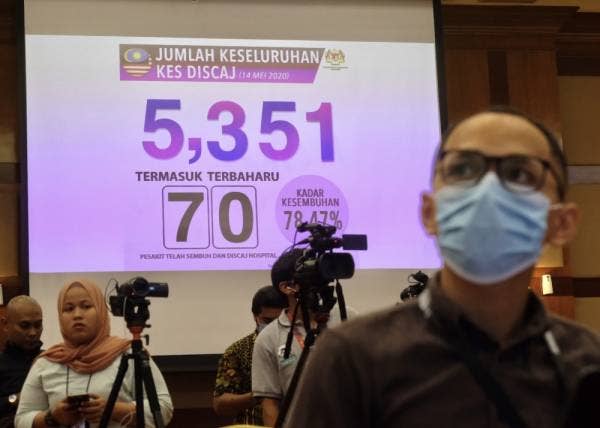 Paparan skrin memaparkan jumlah keseluruhan kes discaj semasa sidang media harian berkaitan jangkitan Covid-19 oleh Dr Noor Hisham di Kementerian Kesihatan hari ini. -Foto Bernama