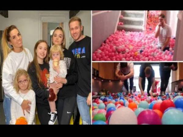 Joel memberi kejutan kepada keluarganya dengan mengisi 250,000 bola-bola plastik dalam rumahnya. - Foto Metro.co.uk