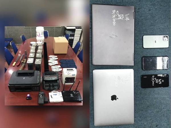 Antara barangan rampasan yang disyaki mempunyai kaitan dengan aktiviti jenayah.