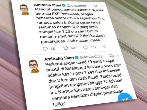 Twitter Menteri Besar Selangor, Datuk Seri Amirudin Shari