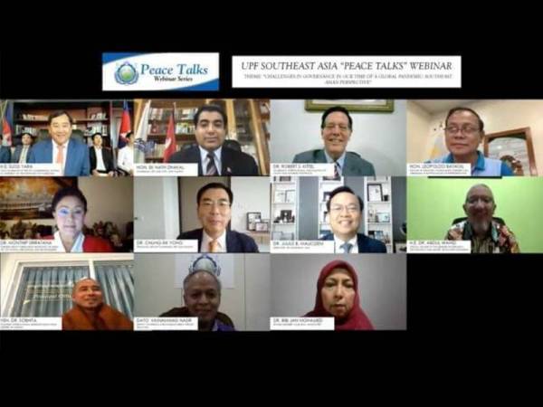 Muhammad Nasir bersama wakil daripada beberapa negara Asia Tenggara yang dijemput pada menjadi panelis pada sesi diskusi UPF Southeast Asia 'Peace Talks' Webinar bertajuk 'Challenges in Governance in Our Time of a Global Pandemic: Southeast Asian Perspective' di sini semalam.