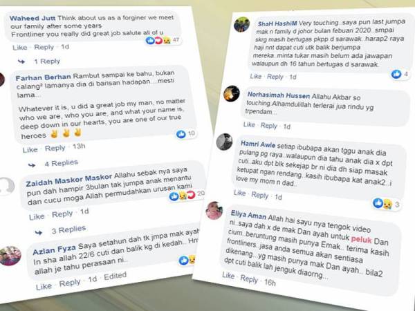 Ulasan netizen terhadap video memaparkan ibu dan anak yang juga petugas barisan hadapan berpelukan selepas empat bulan tidak bertemu.