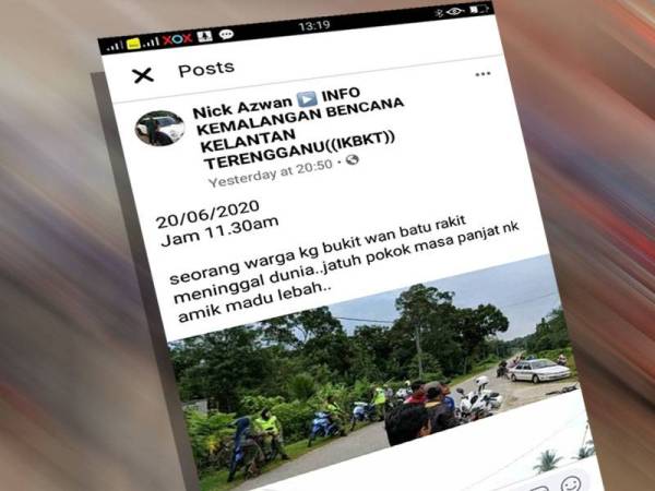 Penemuan mangsa menjadi tular sejak semalam di laman sosial Facebook (Foto: Ihsan pembaca)