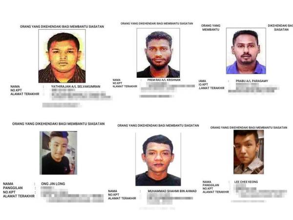 Gambar atas kiri: Yathirajan, Prem Rau, Prabu, gambar bawah kiri: Jin Long, Muhammad Shami, Lee Chee Keong