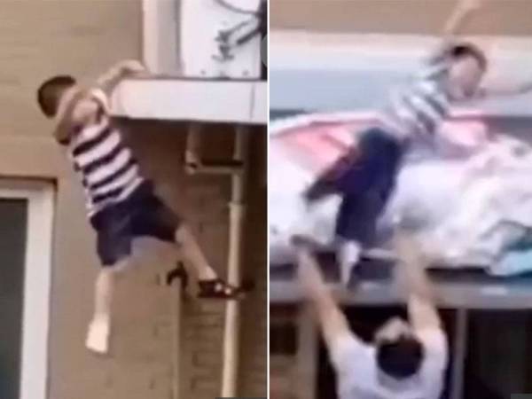 Budak dua tahun berpaut di lantai balkoni sebelum terjatuh sebelum berjaya diselamatkan oleh Li.