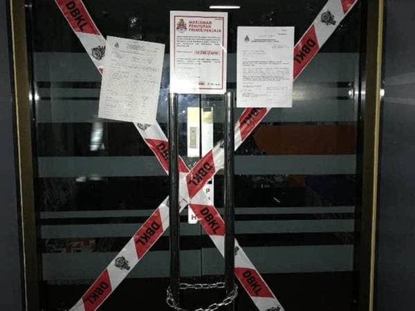 Salah satu premis yang ditutup selepas gagal patuhi SOP PKPP.