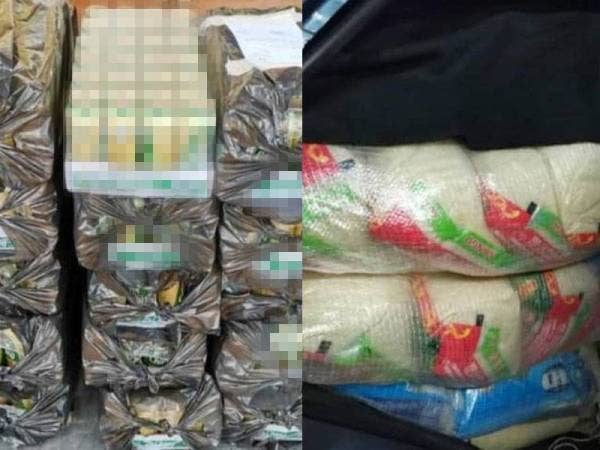 Arak dan beras yang dirampas. 