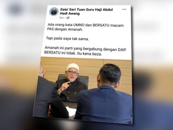 Tangkap layar Facebook Abdul Hadi Awang hari ini.