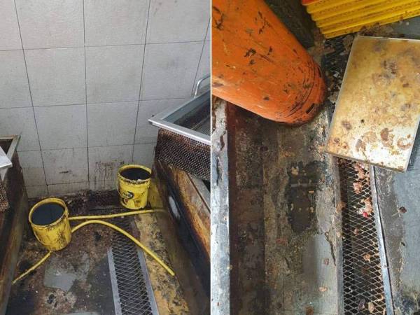Keadaan kotor dalam premis termasuk dulang digunakan untuk membakar roti diletakkan dilantai.